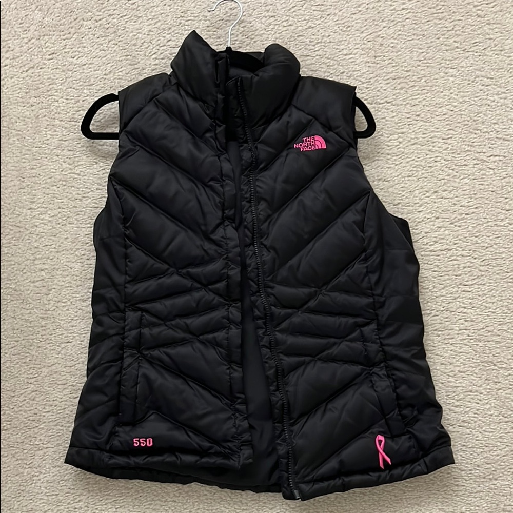 The North Face Black Puffer Vest with Pink Accents